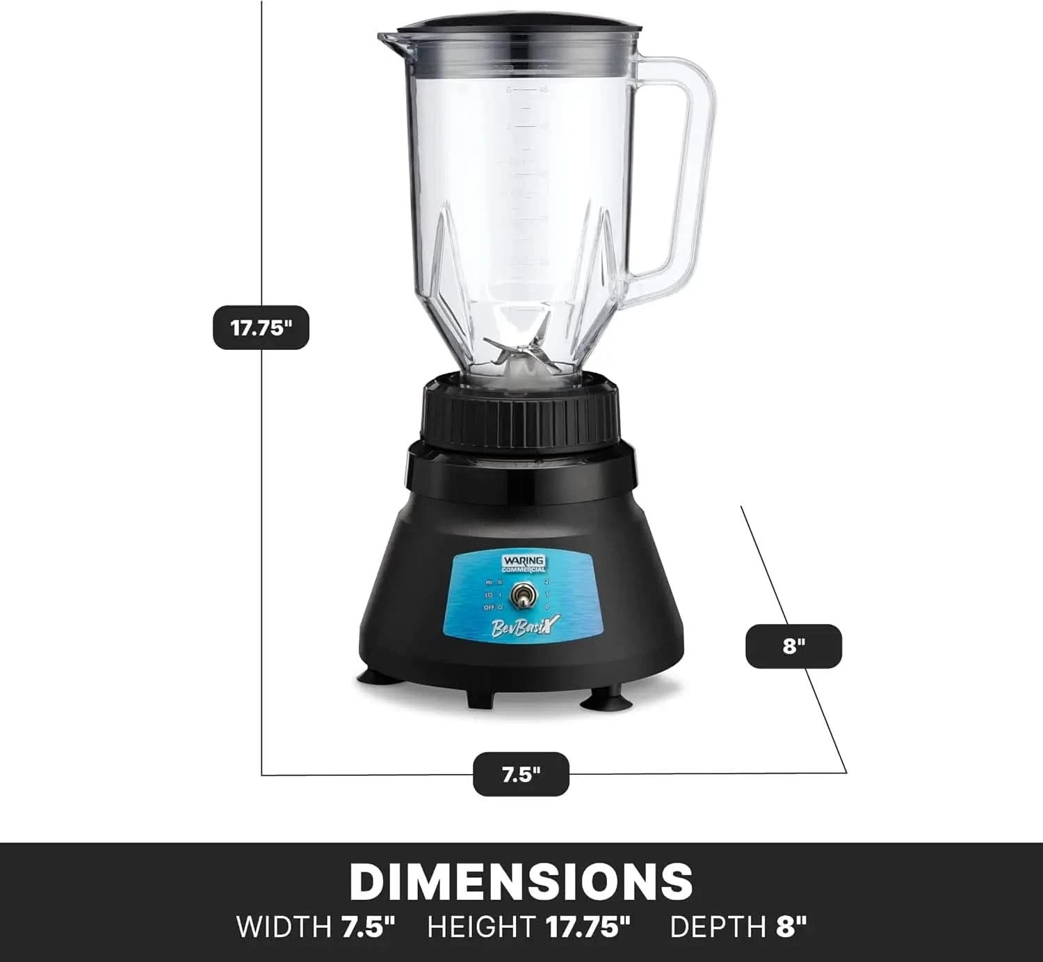 Commercial Countertop Bar Blender, BevBasix Light Duty 1/2 HP with 48 oz Copolyester Container, Made in the USA, Professional Fo - M & M Global