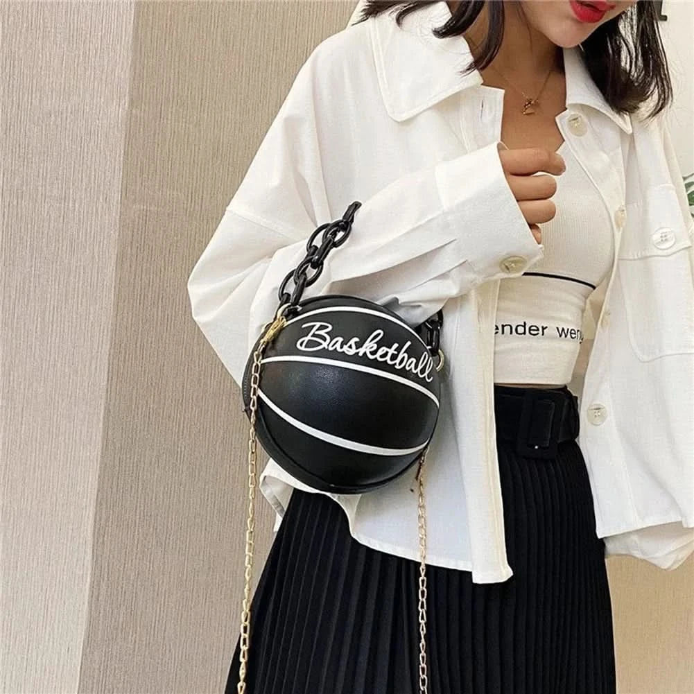 Fashion Chic Women Ball Handbag Round Basketball Football Shape Party Dress Faux Leather Crossbody Girls Coin Purse Shoulder Bag - M & M Global