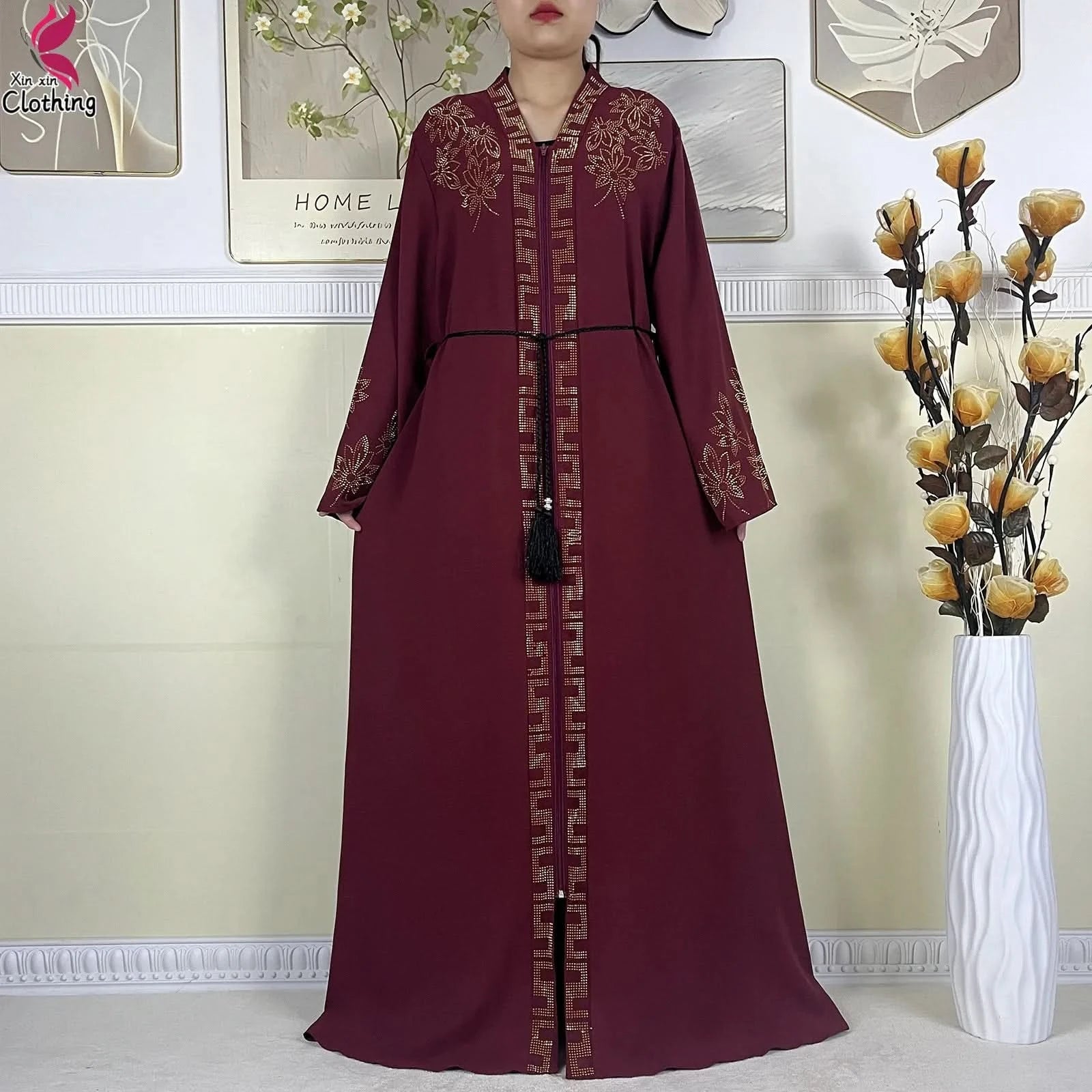 New Muslim Abayas For Women Long Sleeved Dress Dubai Lady Elegant Long Dress Islam Clothing African Abaya Loose Robe With Turban - M & M Global