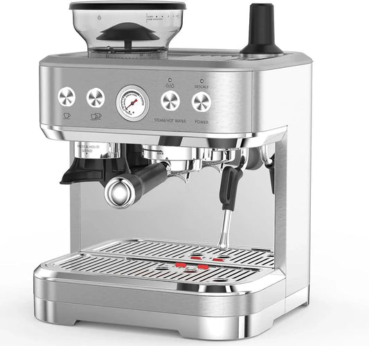 Professional Espresso Machine with Built-In Grinder and Milk Frother, 15 Bar Cappuccino and Latte Maker, Gift for Coffee Enthusi - M & M Global