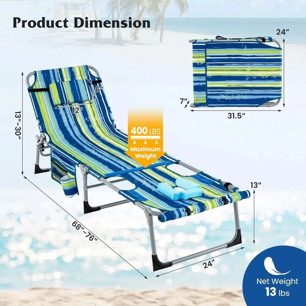 Tanning Chair, 400LBS Beach Lounge w/Face Arm Hole & Hand Shoulder Strap, Folding Layout Sunbathing Chair, Face Down Outdoor