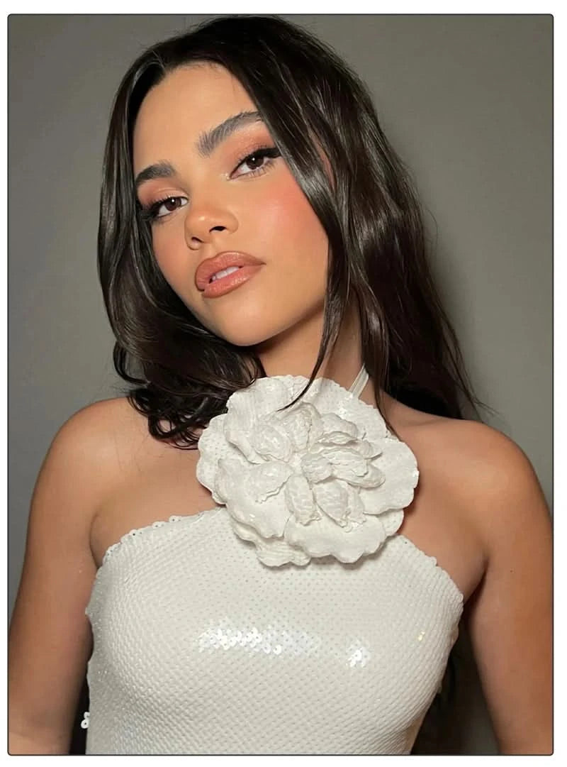 VC Women Elegant 3D Flowers Halter Backless Sexy Club Sequin Bodycon Prom Long Dress Party Festival Split Dress - M & M Global