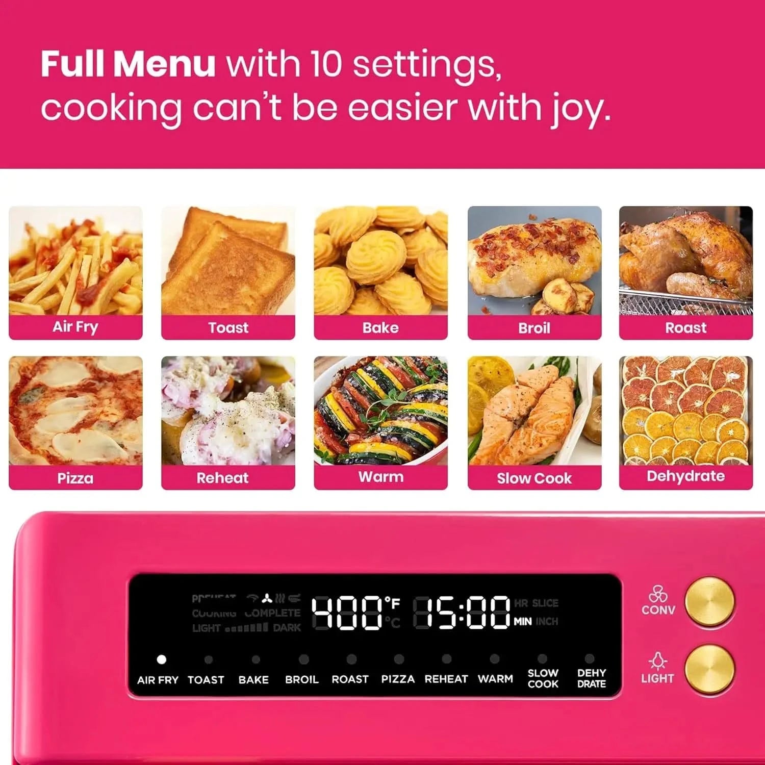 Limited Edition Happy Pink Infrared Heating Air Fryer Toaster Oven, Extra Large Countertop Convection Oven 10-in-1 Combo, 6-Slic - M & M Global