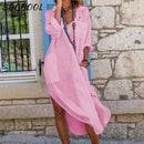 Casual Cotton Linen Loose Shirt Dress Women Summer Fashion Streetwear Split Button Long Dress White Black Beach Holiday Vestidos - M & M Global