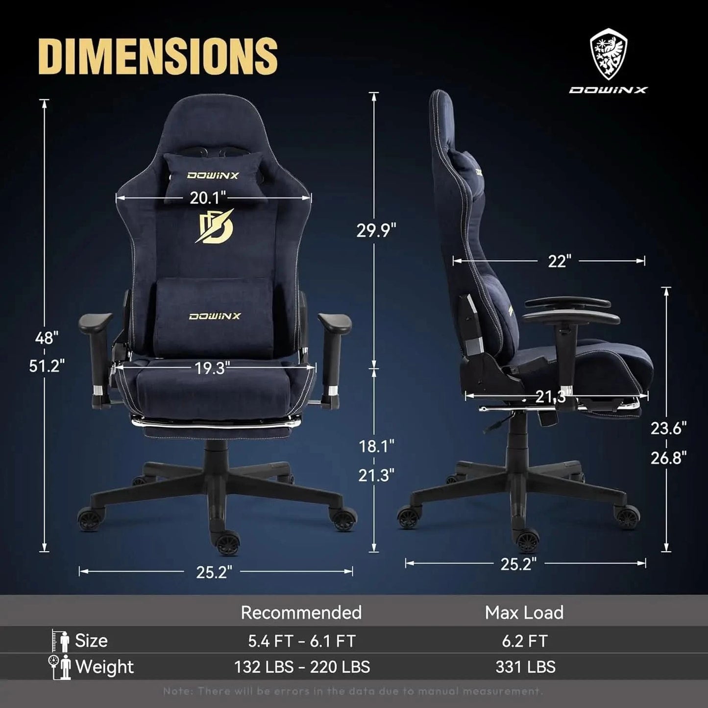 Dowinx Gaming Chair with Massage Lumbar Support, Suede Fabric Ergonomic Computer Chair with Footrest for Adults