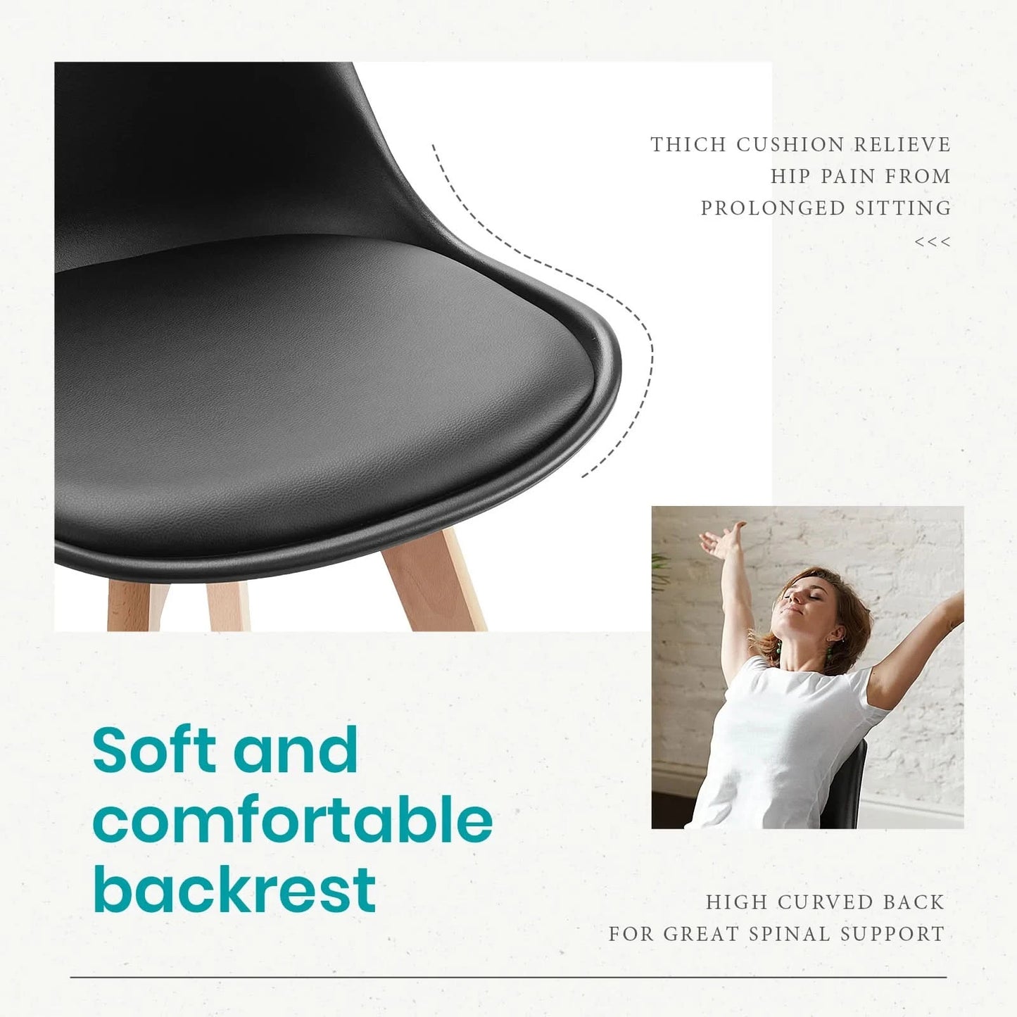 JHK PU Leather Dining Chairs Set of 4 Wooden Legs Lounge Chair for Home Kitchen Comfortable Sponge Cushion Living Room Chair