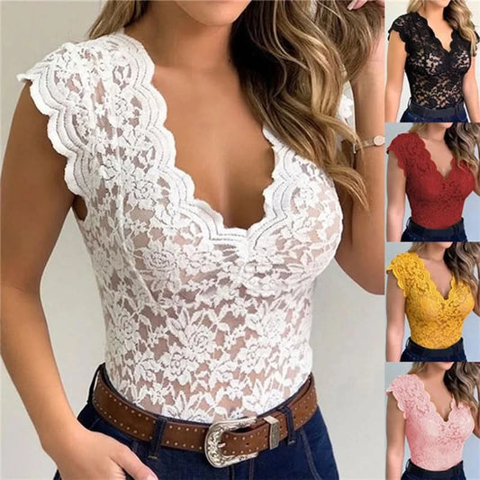 Women Summer Sexy Lace Crochet Cardigan Casual Solid Color Tops Female Trend Lace Hollow Out Sleeveless Top for Ladies - M & M Global