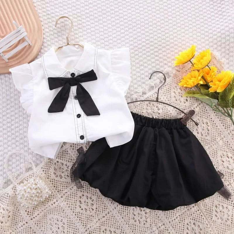 Girls Summer Casual Set Summer Vacation Bow Top + Shorts 2 Piece Set Children Clothes Girl - M & M Global
