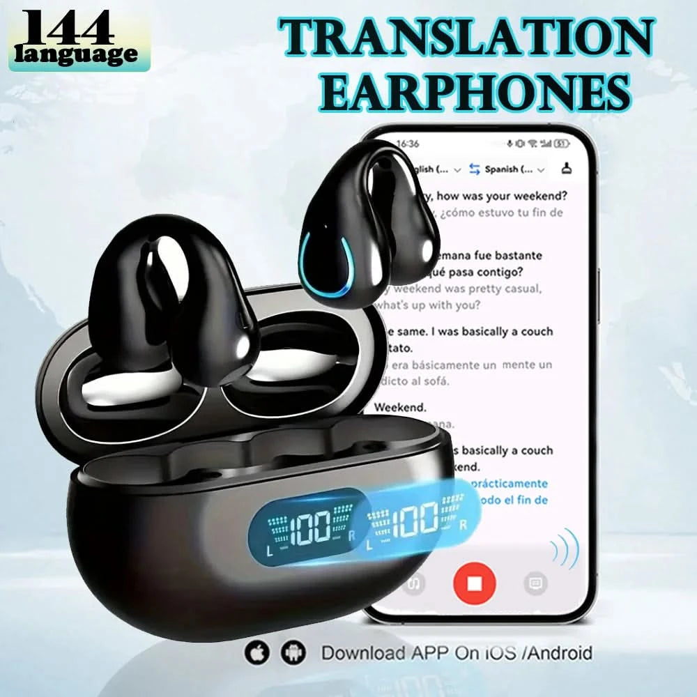 GREATWALL Translation Ear Clip, Touch Control,No Delay,High Definition Sound Quality, Can Translate 144 Languages Online