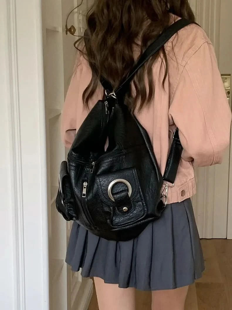 Vintage Women's Bag Leather Multifunctional Shoulder Bag Fashion Ladies Backpack Waterproof Wearable Square Backpacks - M & M Global