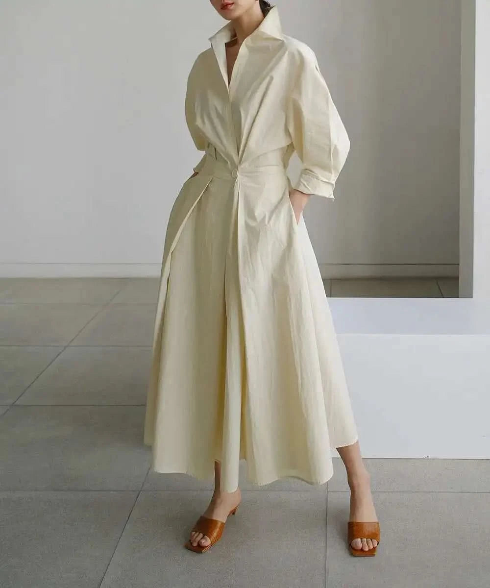 LANMREM Women's Clothing Long Dress Turn Down Collar With Button Pockets Loose Casual Dresses Female Streetwear Fashion 2C2019 - M & M Global