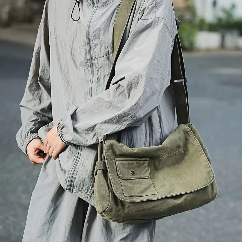 Casual Canvas Messenger Bag Versatile Flip Large Capacity Shoulder Book Bag For Student Adjustable Crossbody Bag For Men Women - M & M Global