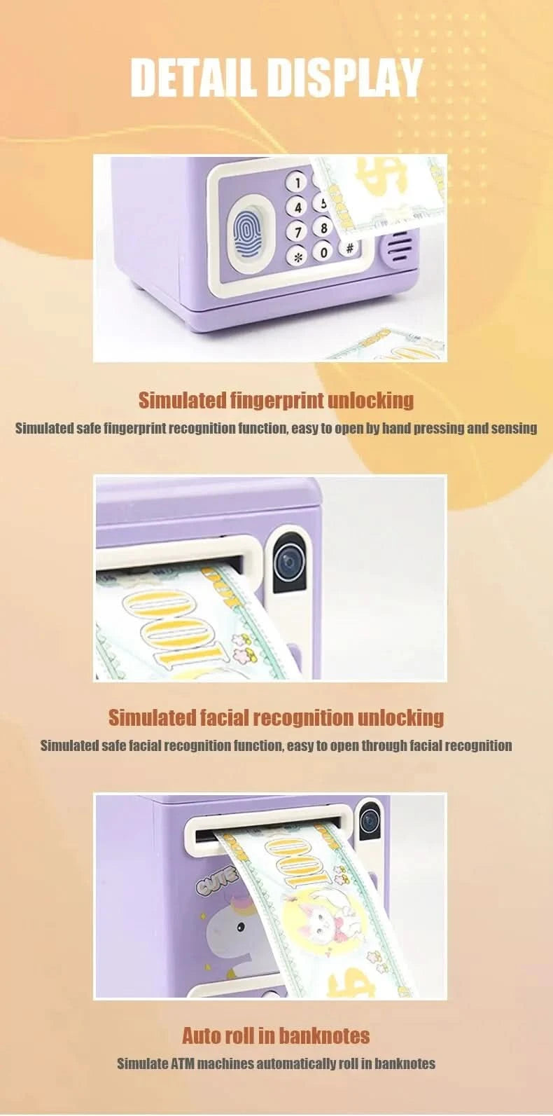 Electronic Savings Tank Automatic Paper Rolling Simulated Facial Fingerprint Recognition Birthday Christmas Thanksgiving Gift - M & M Global