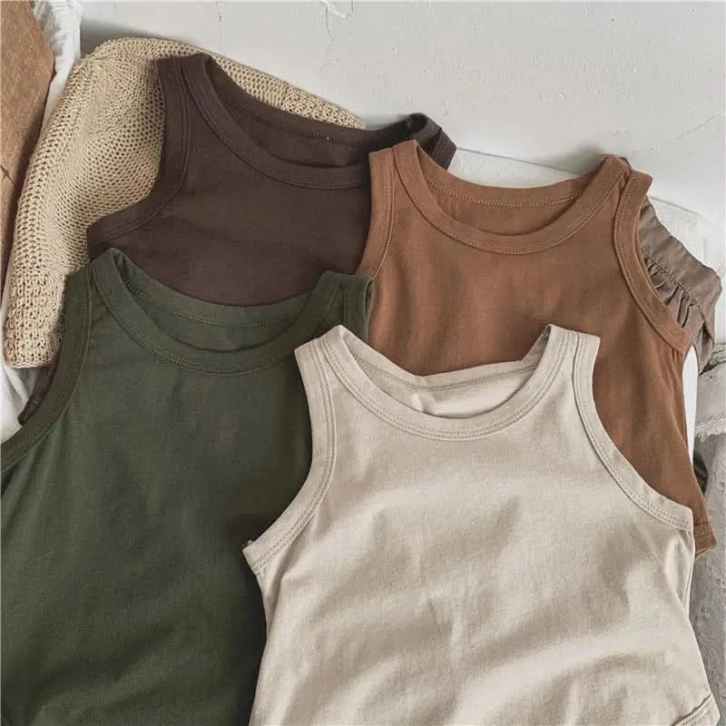 Korean Glutinous Kids Boys Tank Top Cotton Solid Round Collar Infant Babys Boy Vest Tees Thin Cool Sleeveless Tops For 1-6Y Boys - M & M Global