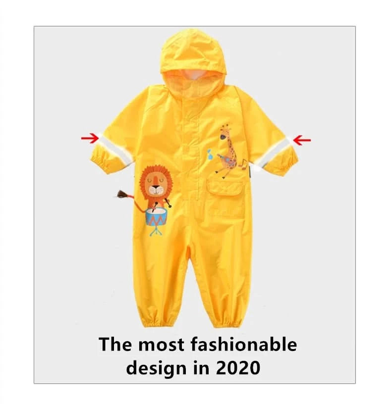 Children Rainwear And Rain Pants Sets Kids Boys Girls Waterproof Jumpsuit Hooded One-Piece Cartoon Dinosaur Waterproof Baby Suit - M & M Global