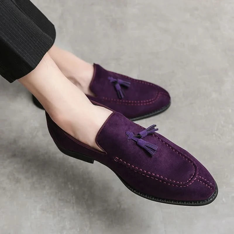 Men's Loafers Brand Suede Leather Shoes Vintage Slip-on Classic Casual Men Driving Shoes Wedding Male Dress Shoes Tassel pointed - M & M Global