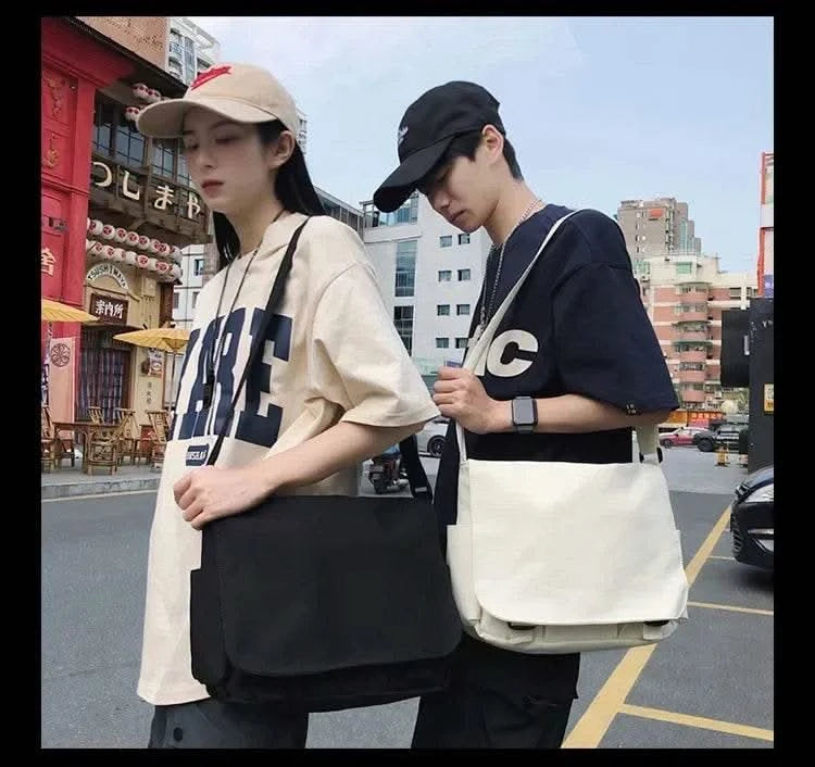 Collage Student School Bags Women&Men Unisex Crossbody Bags Multipockets Messenger Bag Simple Nylon Shoulder Bag - M & M Global