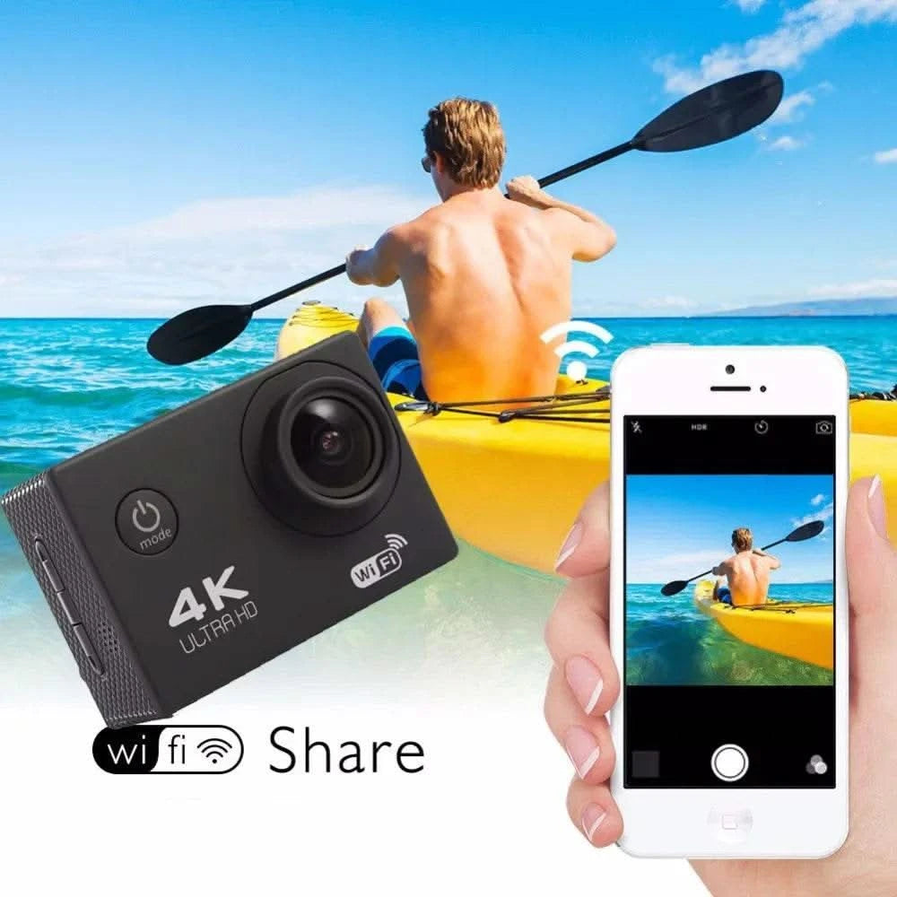 Action Camera 4K WiFi 2.0-inch Screen Waterproof 170D Underwater sports video cameras for motorcycle helmet Outdoor Sport Cam - M & M Global