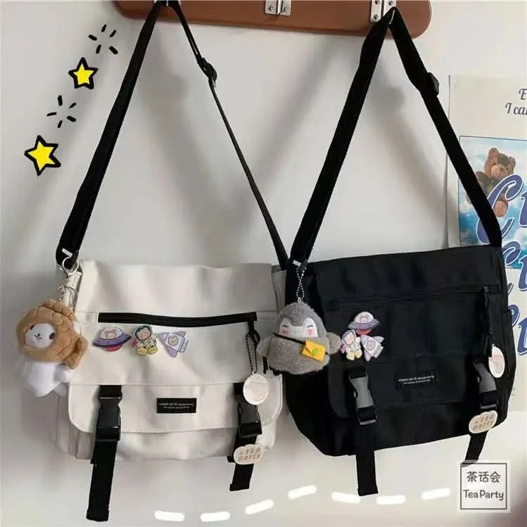 Harajuku Versatile Messenger Bag, Retro Street Crossbody Bag, Student School Canvas Bag,Casual Large Capacity Shoulder Bag - M & M Global