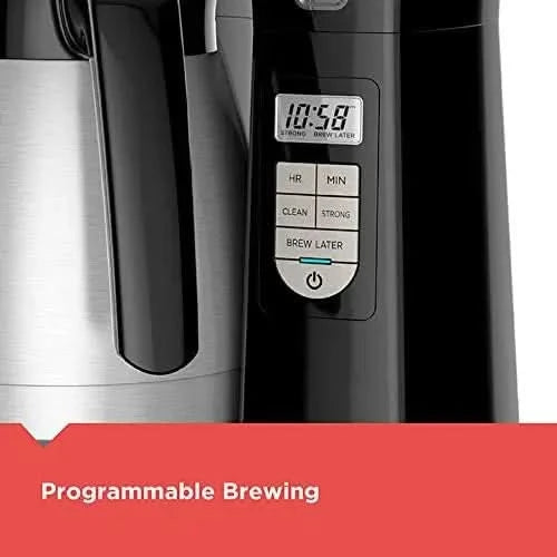 12-Cup Thermal Programmable Coffee maker, Brew Strength Selector, Auto-clean, Black and Silver - M & M Global