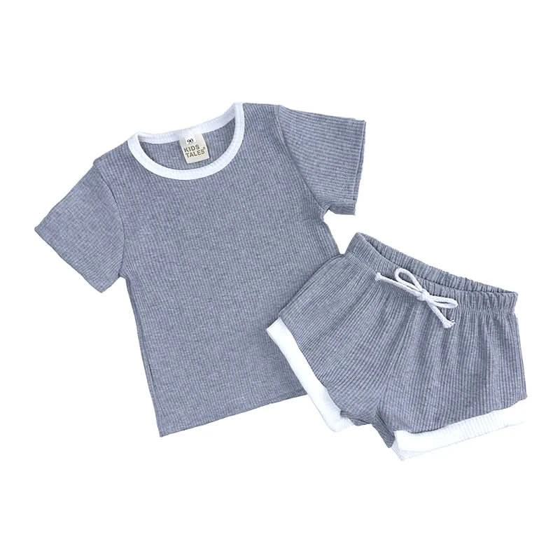2025 New Style Baby Boy Clothes Sets For Children Kids Girls Clothes Ribbed Solid Cotton Short Sleeve Tee＋Pants Toddler Clothing - M & M Global