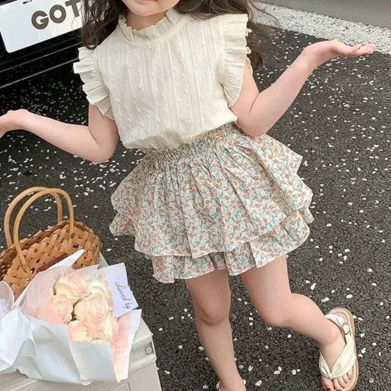 2024 New Girls' Suit Summer Children's Dress Baby Girl Fashionable Children's Top+Skirt Two-Piece Set - M & M Global