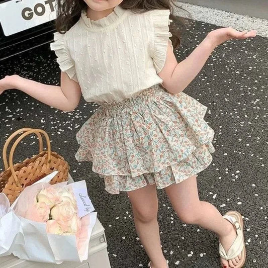 2024 New Girls' Suit Summer Children's Dress Baby Girl Fashionable Children's Top+Skirt Two-Piece Set - M & M Global