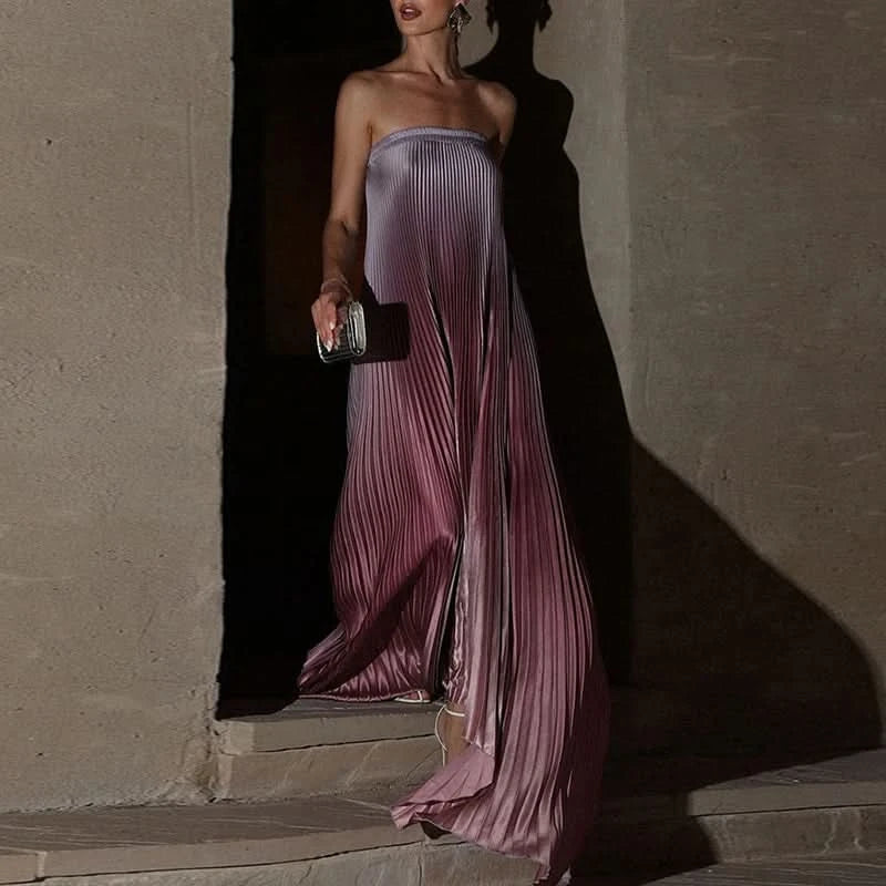 Elegant Sleeveless Off Shoulder Gradient Long Dress Women's Fashion Backless Folds Gala Gowns New Female Irregular Evening Dress - M & M Global