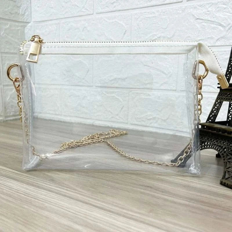 Clear Pack Bag Shoulder Bag Women Transparent Metal Chain Bag Wallet Gift Transparent Crossbody Bag Sports Concert Ball Party - M & M Global