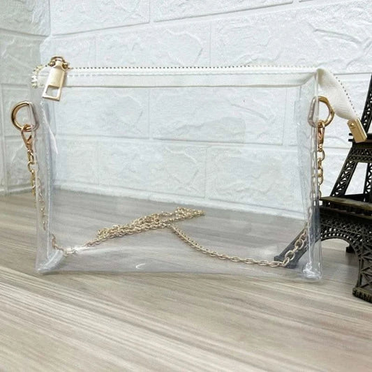 Clear Pack Bag Shoulder Bag Women Transparent Metal Chain Bag Wallet Gift Transparent Crossbody Bag Sports Concert Ball Party - M & M Global