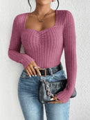 Women's Fashion Diamond Collar Knitted Base Shirt Casual Long Sleeve Top Knitwear Trendy Elegant Style