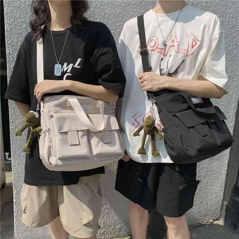 Waterproof Shoulder Bag Women's Multi Pocket Nylon Messenger Bag Preppy Canvas Handbag Women - M & M Global