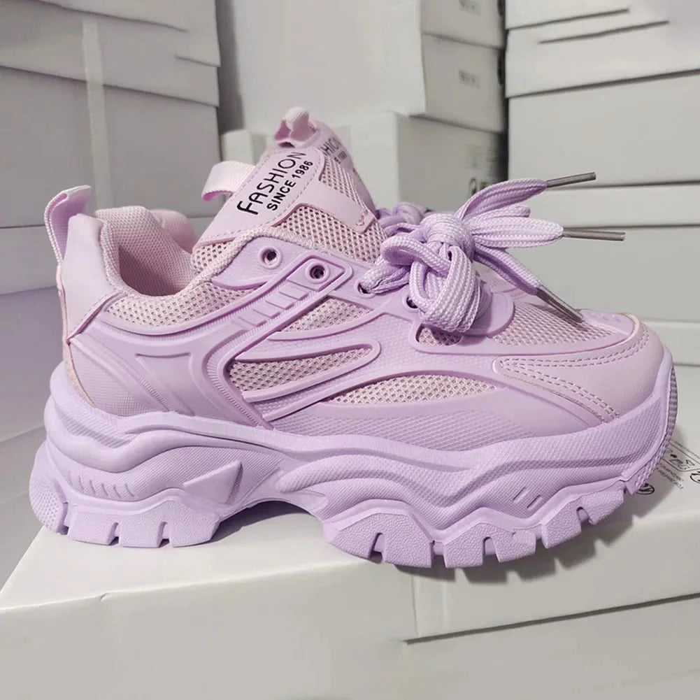 Chunky Fashion Sneakers Comfortable Casual Dad Shoes Lace-Up Walking Shoes Breathable Mesh for Women - M & M Global