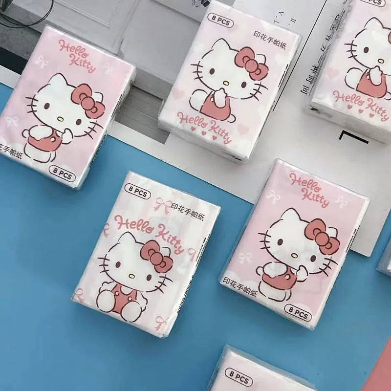 Kawaii Hello Kitty Handkerchief Paper Cartoon Sanrio Pochacco Kitty Printed Napkins Portable Small Pocket Tissues Facial Paper - M & M Global