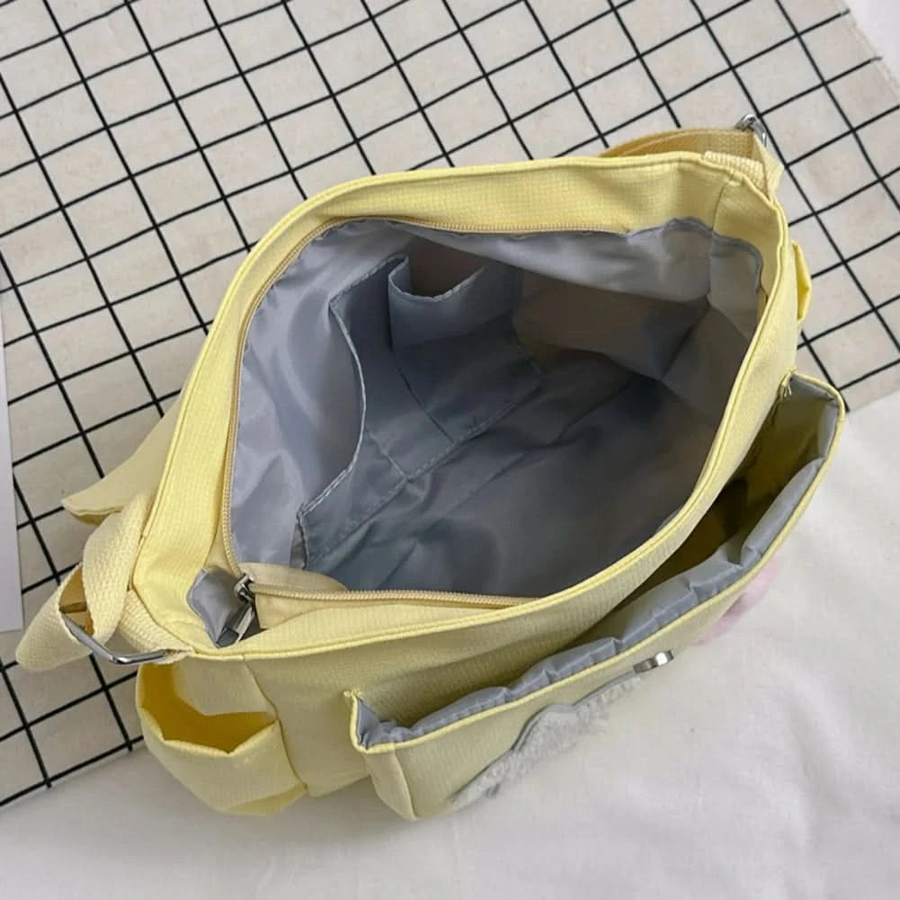 Women Cute Messenger Bag Large Capacity Canvas Student School Bag Star Letter Applique Candy Color Leisure Travel Outdoor Bag - M & M Global