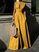 2026 Women's Sleeveless Pockets High Waist Wide Leg Zipper Jumpsuit Loose Pockets Solid Color Party Casual Elegant Long Overalls