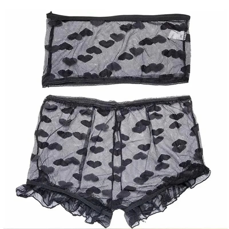 Strapless Bra Set Women Intimates Sheer Gauze Ruffles Lingerie Set Sexy Underwear Fancy Temptation Erotic Lingerie Bikini - M & M Global