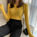 2025 Knitted Women Sweater Button O-neck Pullovers Spring Autumn Basic Sweaters for Female Pullover Slim Solid Bold Stripes Tops