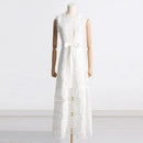 JAMERARY Designer New Summer Holiday White Embroidery Cotton Long Dress Women Sleeveless Midi Prom Evening Dresses Party Robe - M & M Global