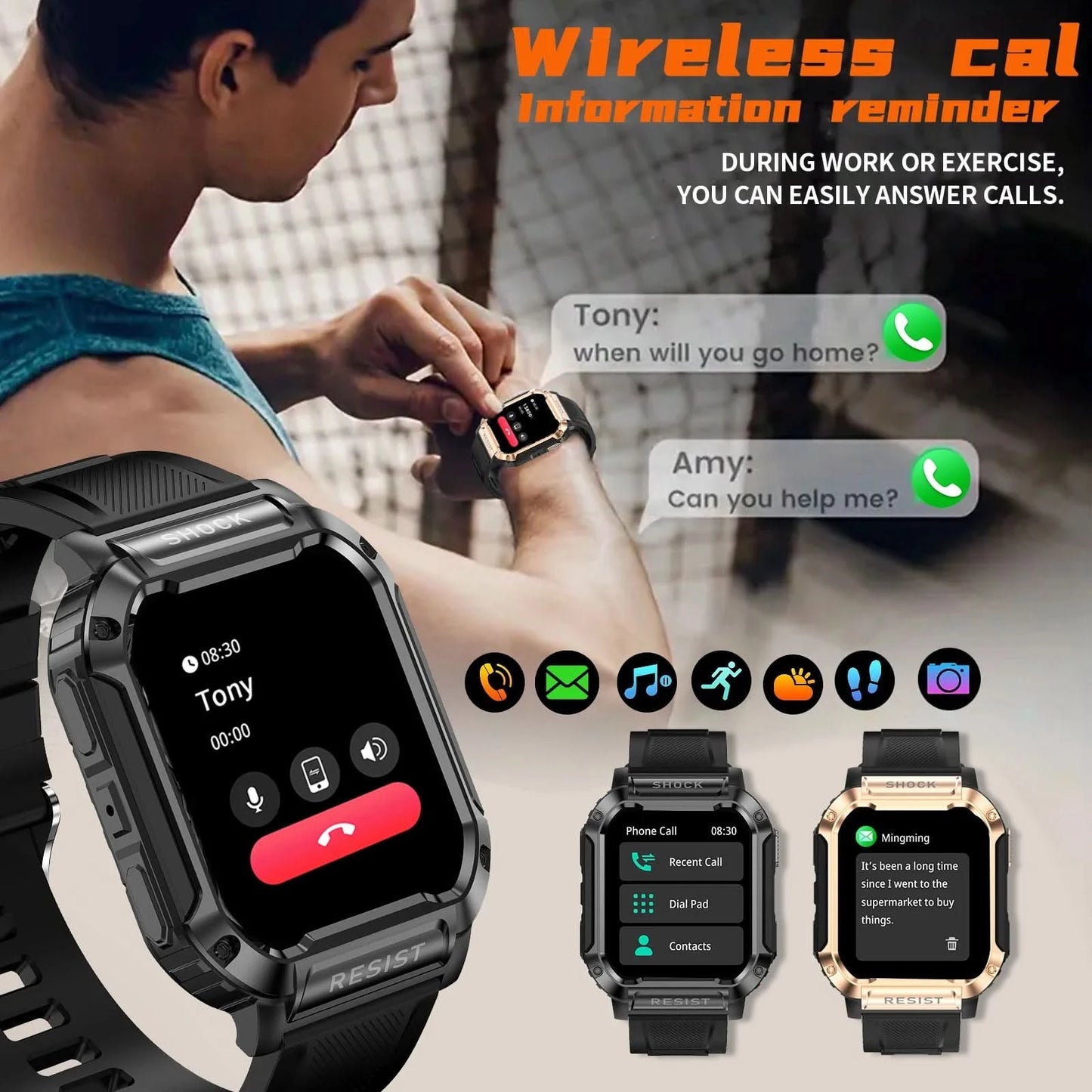 Smart watch with full touch screen, call, message reminder and other functions, compatible with iPhone/Android phones