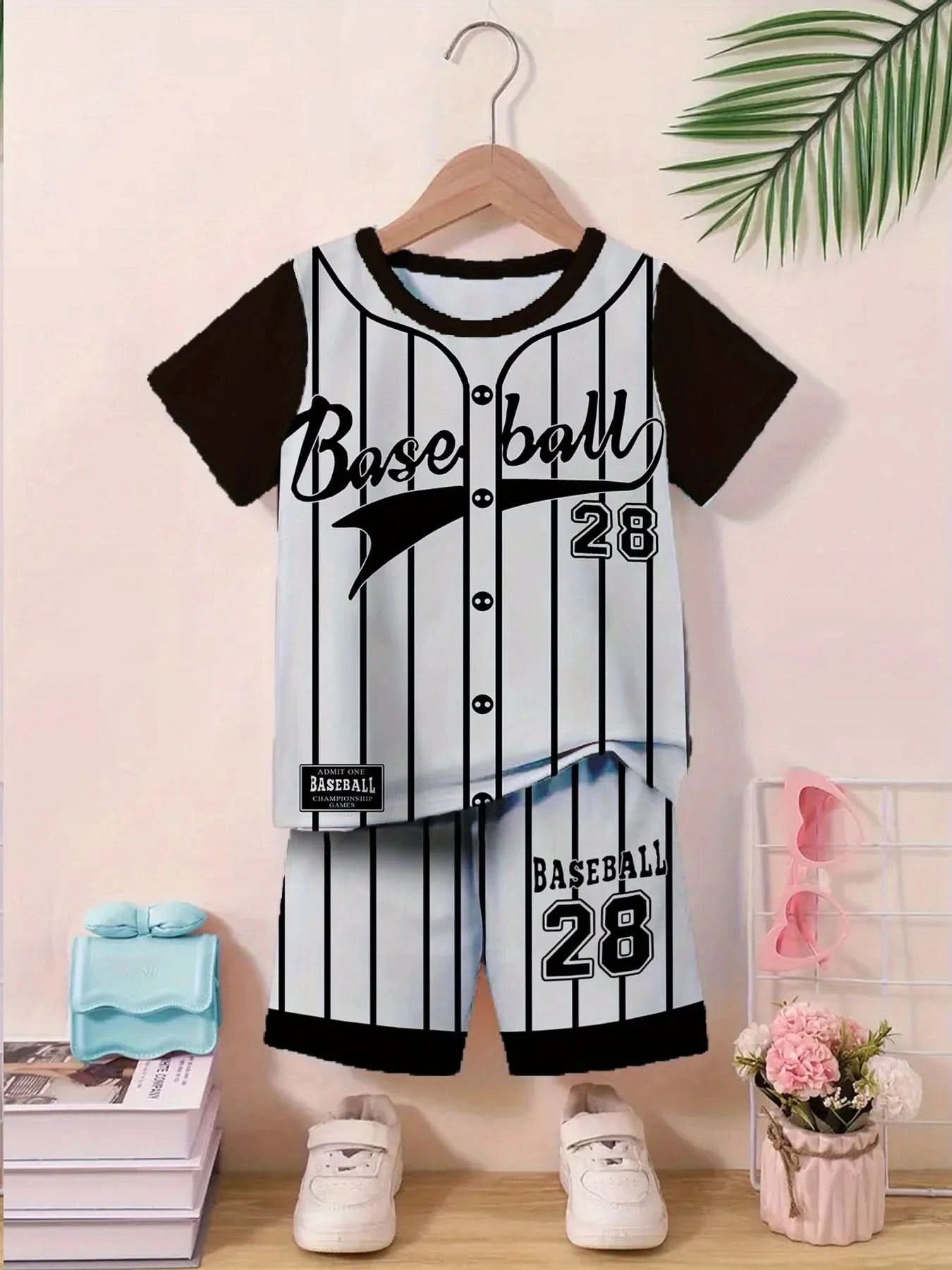 Summer 2025 new children's set for boys and girls, short sleeves and shorts, comfortable and breathable, 3d printed polyester fi - M & M Global