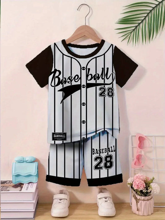 Summer 2025 new children's set for boys and girls, short sleeves and shorts, comfortable and breathable, 3d printed polyester fi - M & M Global