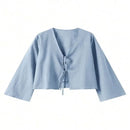 Sexy Lace Up Hollow Out Shirt Women Loose Solid V-neck Lantern Sleeve Tops Female 2024 Summer Casual Fashion Lady Short Blouses - M & M Global