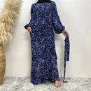 Muslim Women's dress Casual print bark crepe long dress Zipper collar long sleeves loose Muslim maxi dress - M & M Global