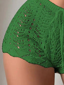 Polyester100.00% Hollow Drawstring Open Waist Knitted Bikini Blocked Women's Shorts - M & M Global