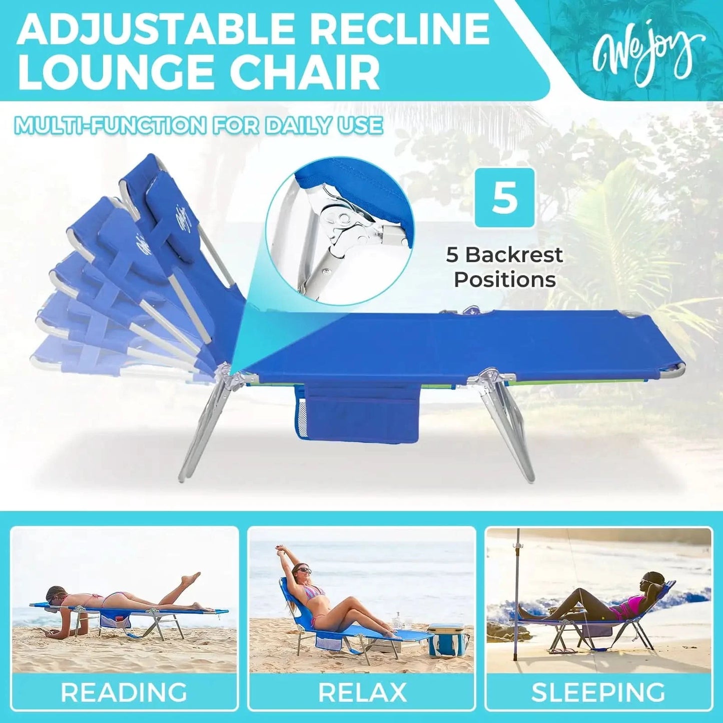Beach Lounge Chair Adjustable Folding Face Down Tanning Lawn Chair for Adult (Blue)