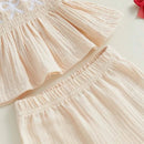 Adorable Toddler Girl Sleeveless Top and Shorts Set with Cute Bow Embroidery Detail - Summer Outfit for Little Princesses - M & M Global