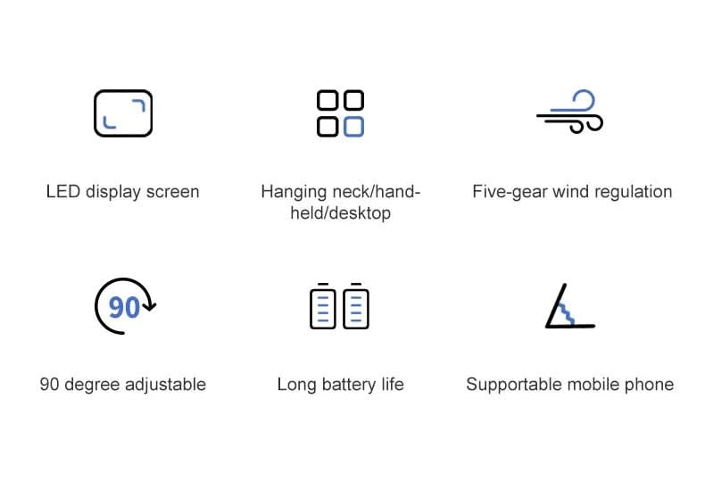 USB Handheld Mini Fan Foldable Portable Neck Hanging Fans 5 Speed USB Rechargeable Fan with Phone Stand and Display Screen - M & M Global