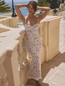 Mozision Floral Embroidery Sexy Maxi Dress For Women Fashion Spaghetti Strap Sleeveless Backless Lace-up Club Party Long Dress - M & M Global