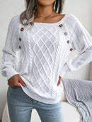 Women Casual Square Collar Buttons Long Sleeve Knitted Pullover Sweaters for Autumn Winter 2026